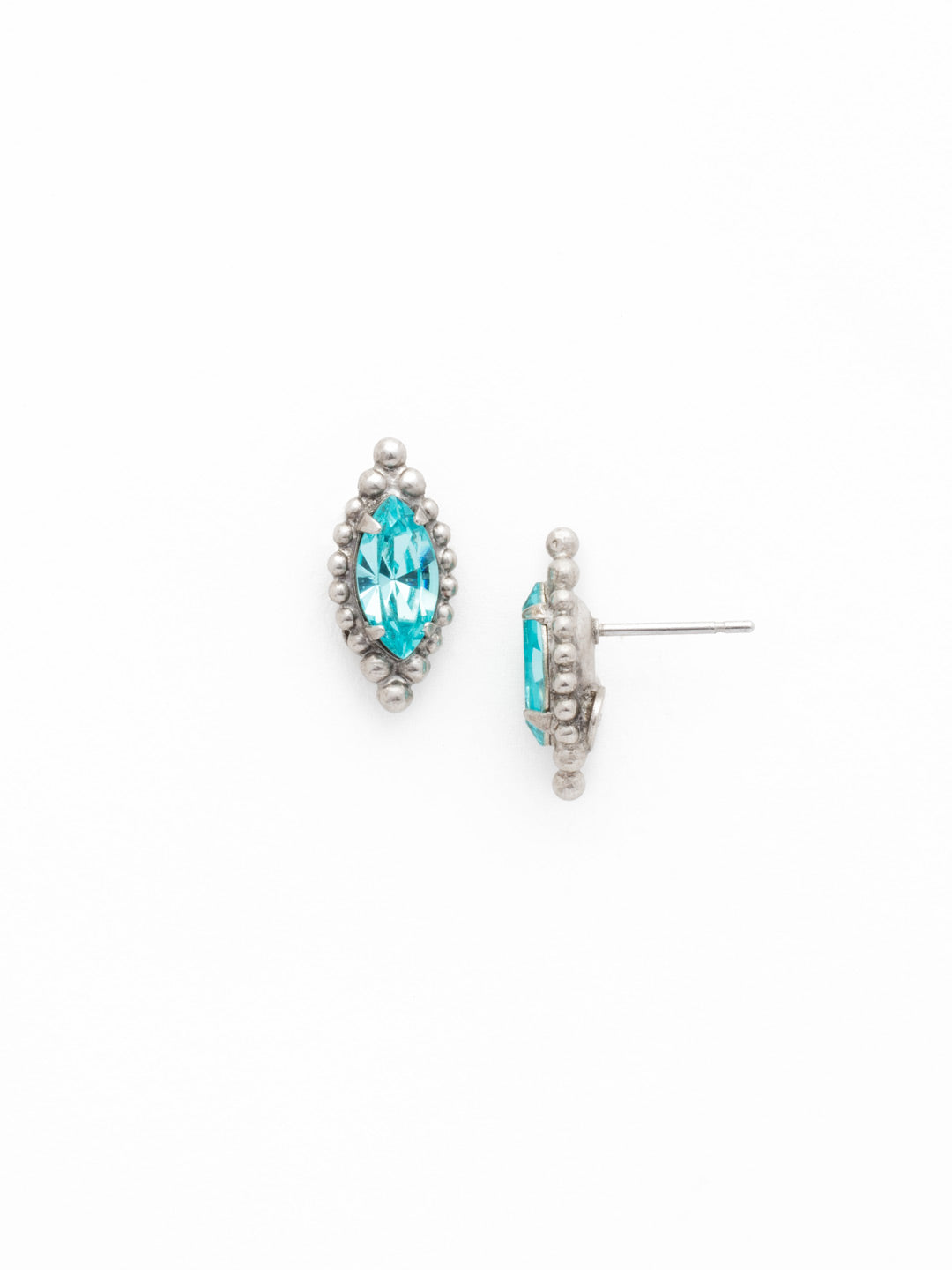 Navette Cut Solitaire Post Earrings - EDG1ASTT - A simple, yet stunning navette cut crystal outlined with a decorative edged border.