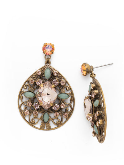 Assorted Gem Drop Earring - EDG27AGAP - A classic chain link earring featuring a round crystal atop cushion and pear cut semi-precious stones. Due to the nature of natural, semi-precious stones, variations in color and pattern may occur. These variations make each Sorrelli piece one-of-a-kind!