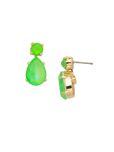Polly Pear Dangle Earrings - EDH103BGETG - <p>The Polly Pear Dangle Earrings feature a single pear cut crystal dangling from a classic round cut crystal on a post. From Sorrelli's Electric Green  collection in our Bright Gold-tone finish.</p>