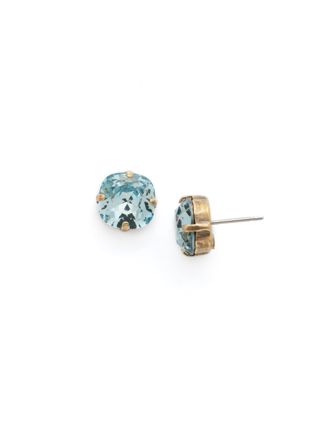 Halcyon Stud Earrings - EDH25AGLAQ - <p>A beautiful, luminous cushion-cut crystal in a classic four-pronged setting that's ideal for everyday wear. From Sorrelli's Light Aqua collection in our Antique Gold-tone finish.</p>