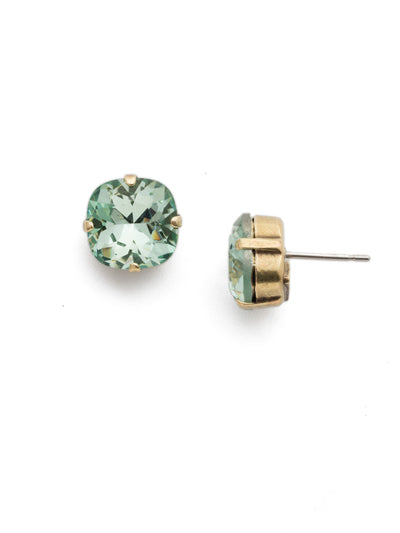 Halcyon Stud Earrings - EDH25AGMIN - A beautiful, luminous cushion-cut crystal in a classic four-pronged setting that's ideal for everyday wear. From Sorrelli's Mint collection in our Antique Gold-tone finish.