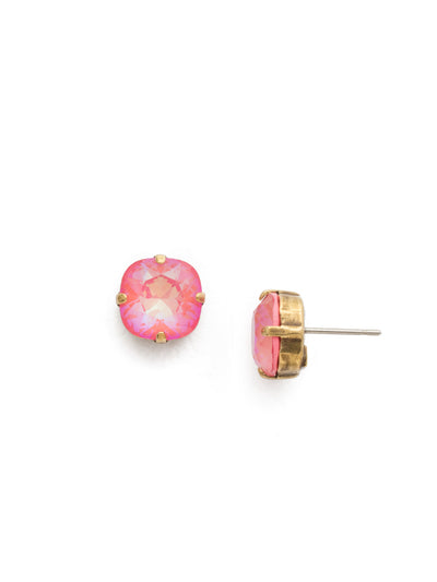 Halcyon Stud Earrings - EDH25AGUC - A beautiful, luminous cushion-cut crystal in a classic four-pronged setting that's ideal for everyday wear. From Sorrelli's Ultra Coral collection in our Antique Gold-tone finish.