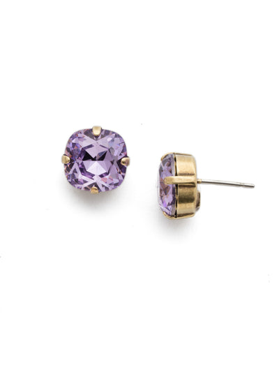 Halcyon Stud Earrings - EDH25AGVI - <p>A beautiful, luminous cushion-cut crystal in a classic four-pronged setting that's ideal for everyday wear. From Sorrelli's Violet collection in our Antique Gold-tone finish.</p>