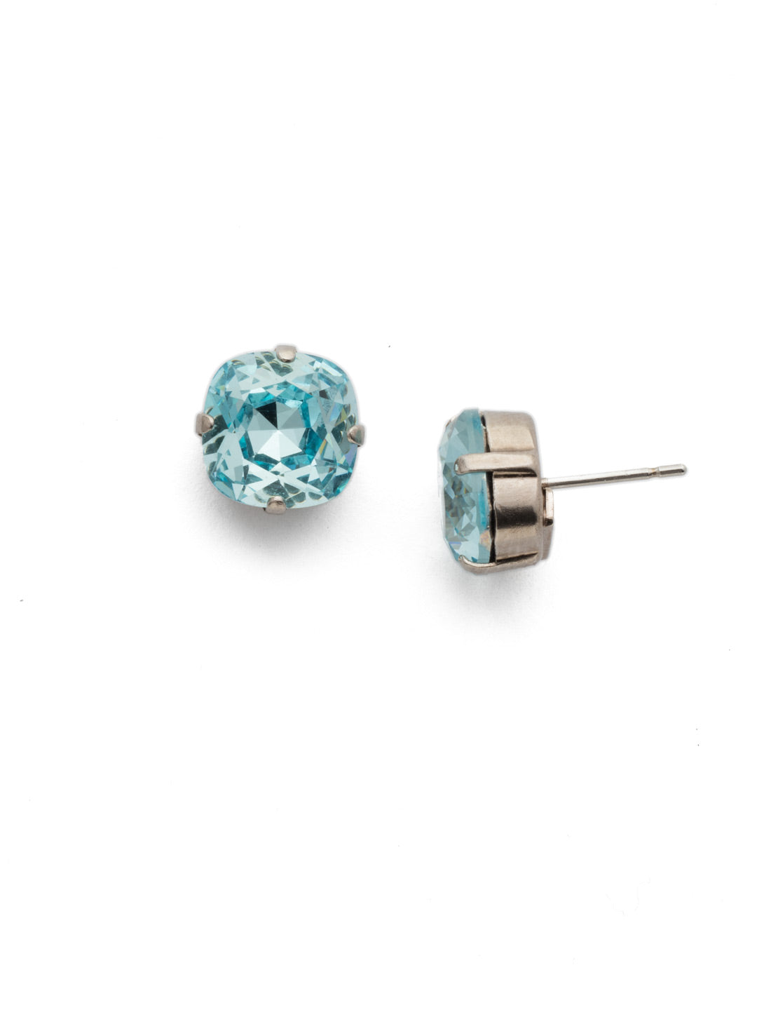 Halcyon Stud Earrings - EDH25ASAQU - <p>A beautiful, luminous cushion-cut crystal in a classic four-pronged setting that's ideal for everyday wear. From Sorrelli's Aquamarine collection in our Antique Silver-tone finish.</p>