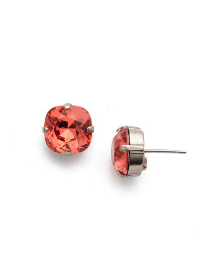 Halcyon Stud Earrings - EDH25ASCRL - A beautiful, luminous cushion-cut crystal in a classic four-pronged setting that's ideal for everyday wear. From Sorrelli's Coral collection in our Antique Silver-tone finish.