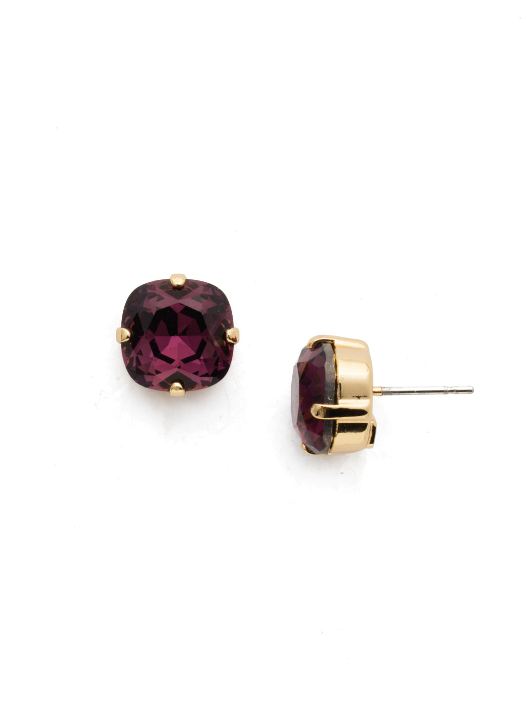 Halcyon Stud Earrings - EDH25BGAM - <p>A beautiful, luminous cushion-cut crystal in a classic four-pronged setting that's ideal for everyday wear. From Sorrelli's Amethyst collection in our Bright Gold-tone finish.</p>