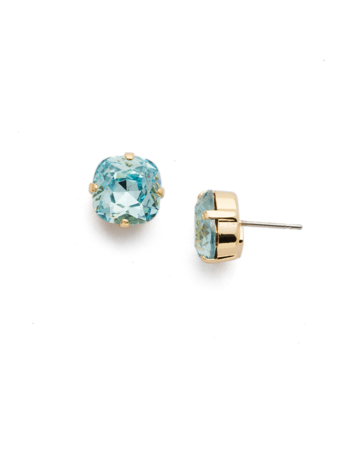 Halcyon Stud Earrings - EDH25BGAQU - <p>A beautiful, luminous cushion-cut crystal in a classic four-pronged setting that's ideal for everyday wear. From Sorrelli's Aquamarine collection in our Bright Gold-tone finish.</p>