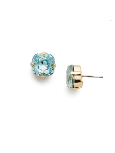 Halcyon Stud Earrings - EDH25BGAQU - <p>A beautiful, luminous cushion-cut crystal in a classic four-pronged setting that's ideal for everyday wear. From Sorrelli's Aquamarine collection in our Bright Gold-tone finish.</p>
