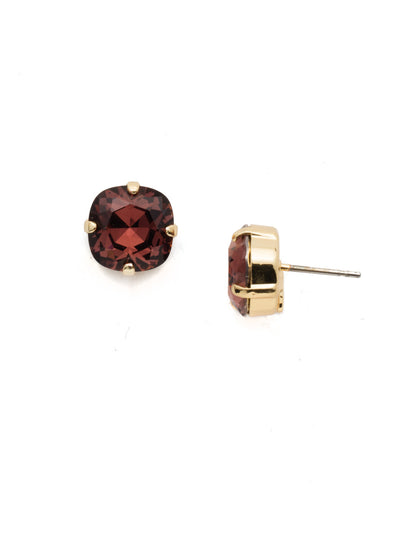 Halcyon Stud Earrings - EDH25BGBUR - A beautiful, luminous cushion-cut crystal in a classic four-pronged setting that's ideal for everyday wear. From Sorrelli's Burgundy collection in our Bright Gold-tone finish.