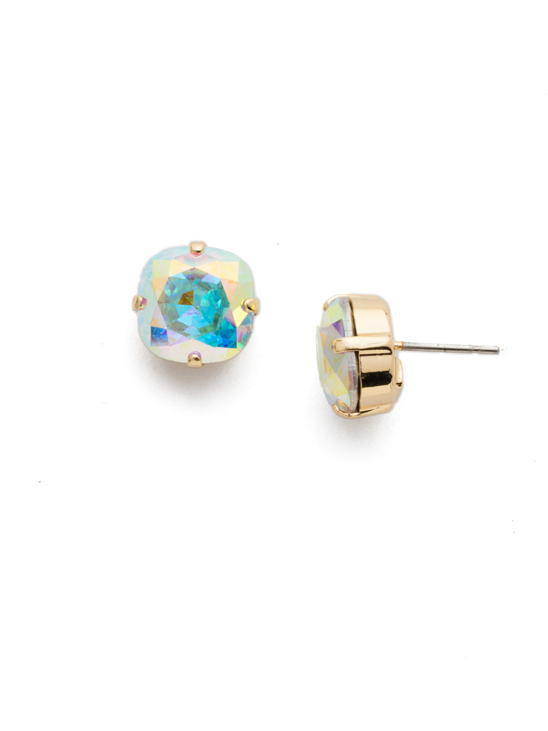 Halcyon Stud Earrings - EDH25BGCAB - A beautiful, luminous cushion-cut crystal in a classic four-pronged setting that's ideal for everyday wear. From Sorrelli's Crystal Aurora Borealis collection in our Bright Gold-tone finish.