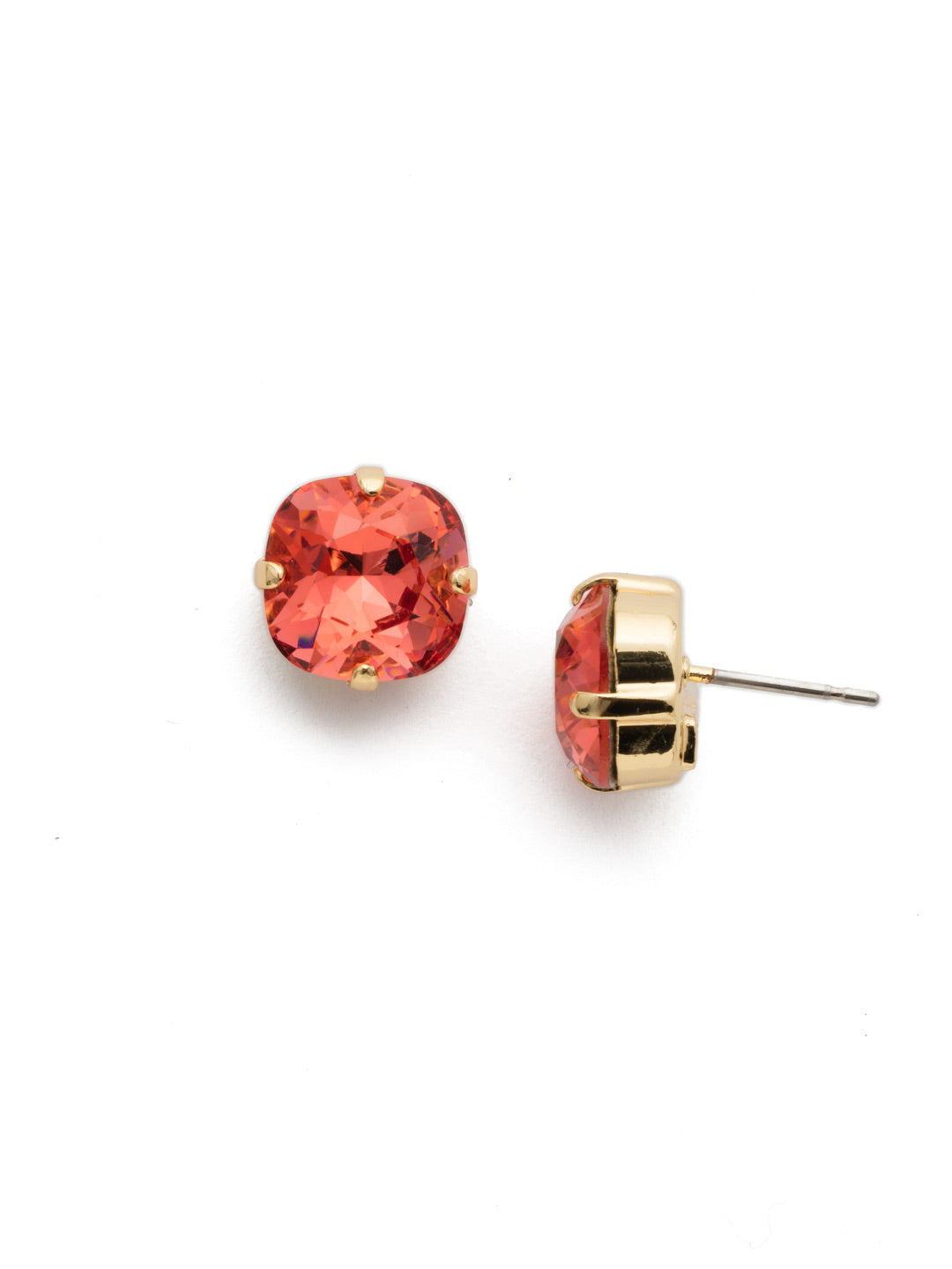 Halcyon Stud Earrings - EDH25BGCRL - A beautiful, luminous cushion-cut crystal in a classic four-pronged setting that's ideal for everyday wear. From Sorrelli's Coral collection in our Bright Gold-tone finish.