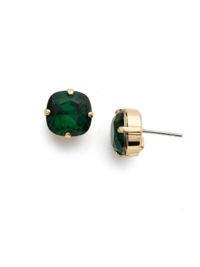 Halcyon Stud Earrings - EDH25BGEME - A beautiful, luminous cushion-cut crystal in a classic four-pronged setting that's ideal for everyday wear. From Sorrelli's Emerald collection in our Bright Gold-tone finish.