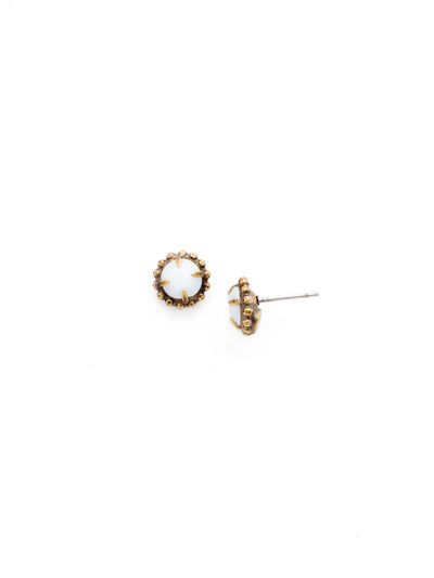 Petite Simplicity Stud Earring - EDH38AGPLU - <p>Always in fashion. An incarnation of a timeless classic, these earrings feature a round cut crystal accented by a vintage inspired decorative ball edging for a little something extra. From Sorrelli's Pearl Luster collection in our Antique Gold-tone finish.</p>