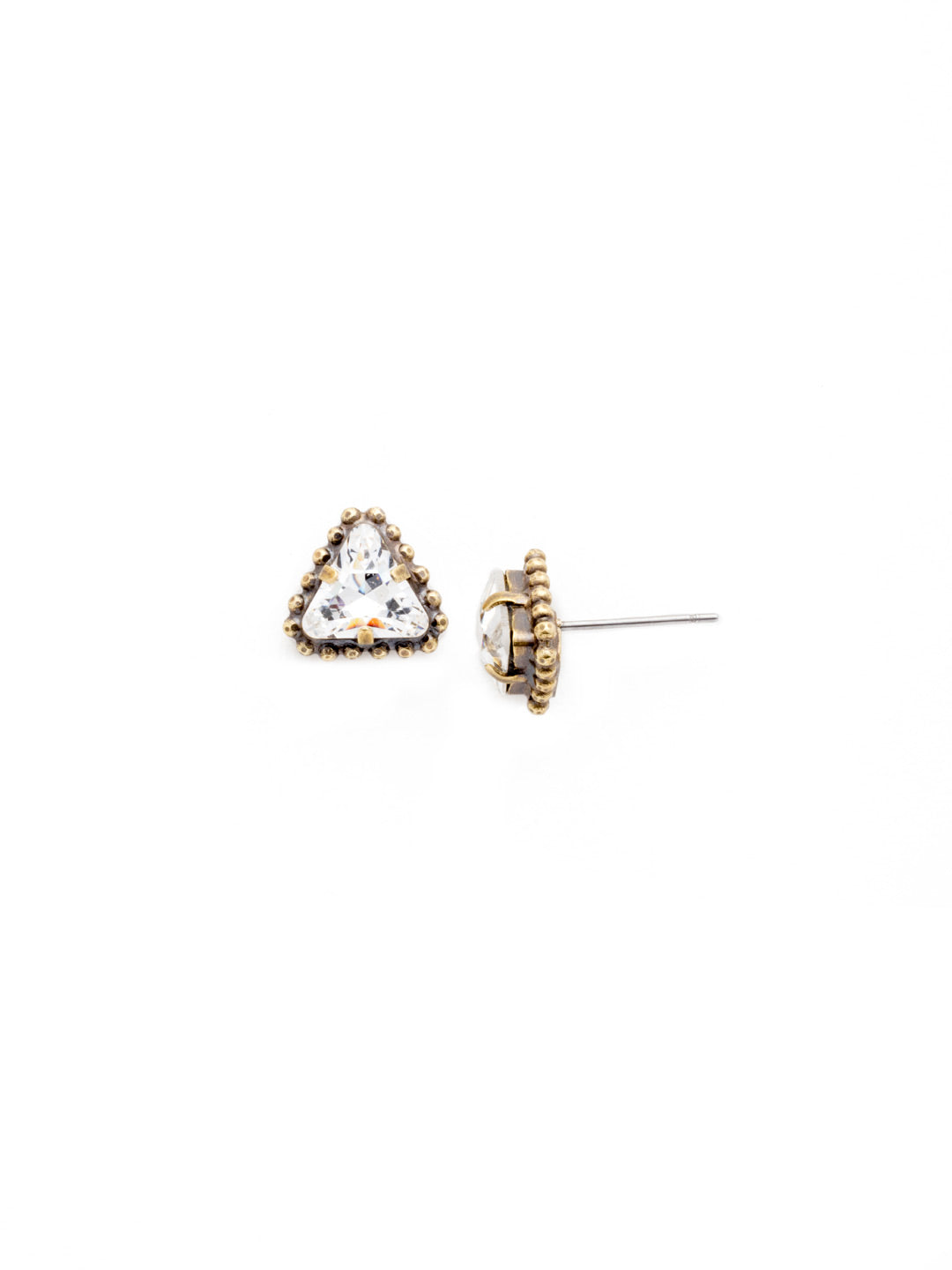 Embellished Triangle Post Earring - EDH39AGPLU - Our Embellished Triangle Post Earring features a triangle crystal embellished with decorative edging. These are the perfect addition to any outfit!