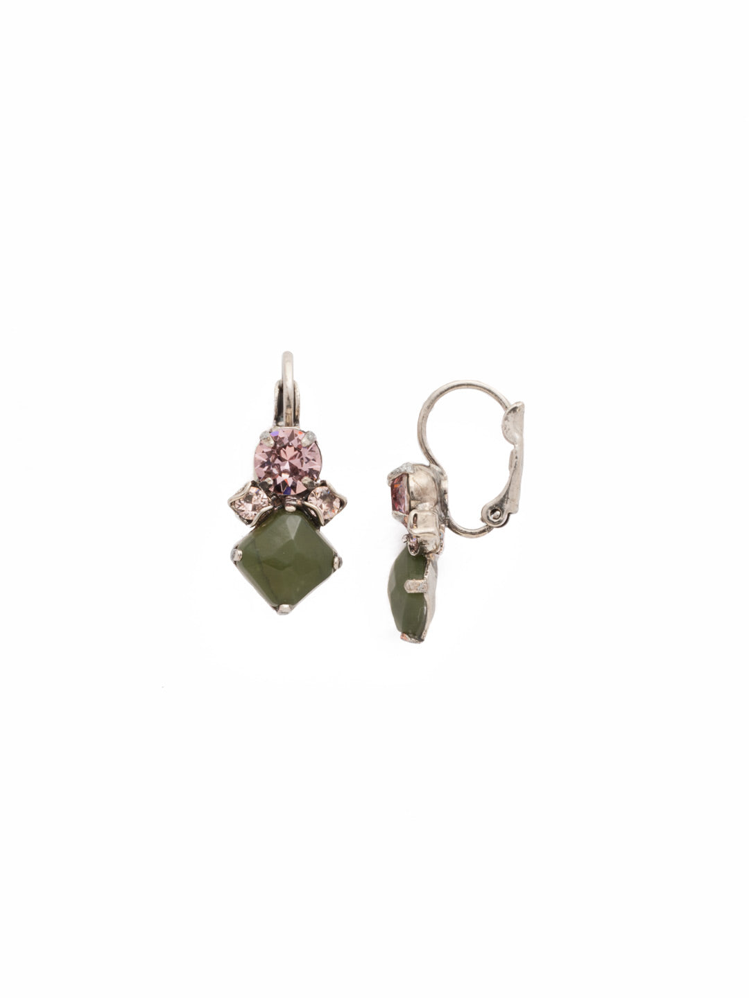 Gingham French Wire Earring - EDH50ASAG - Our Gingham French Wire Earring features a small crystal cluster sitting atop a diamond-shaped semi-precious stone. Add these earrings to any outfit for a unique look!