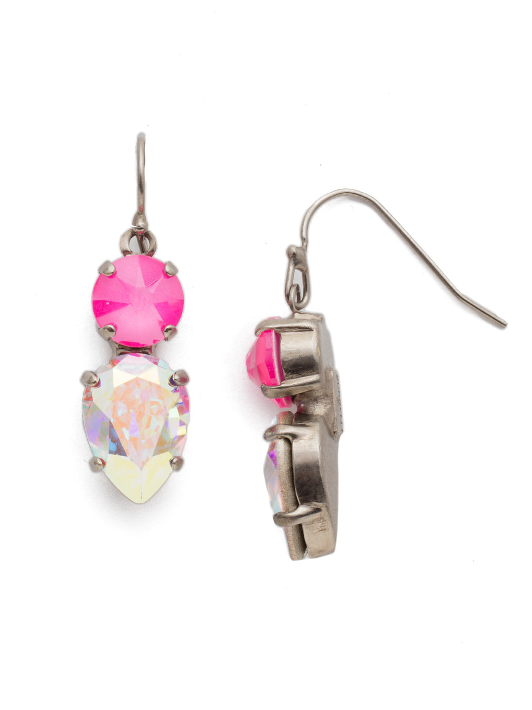 Brilliant Teardrop Dangle Earrings - EDH62ASETP - A brilliant teardrop crystal hanging from a round crystal post make these earrings perfect for any occasion From Sorrelli's Electric Pink collection in our Antique Silver-tone finish.
