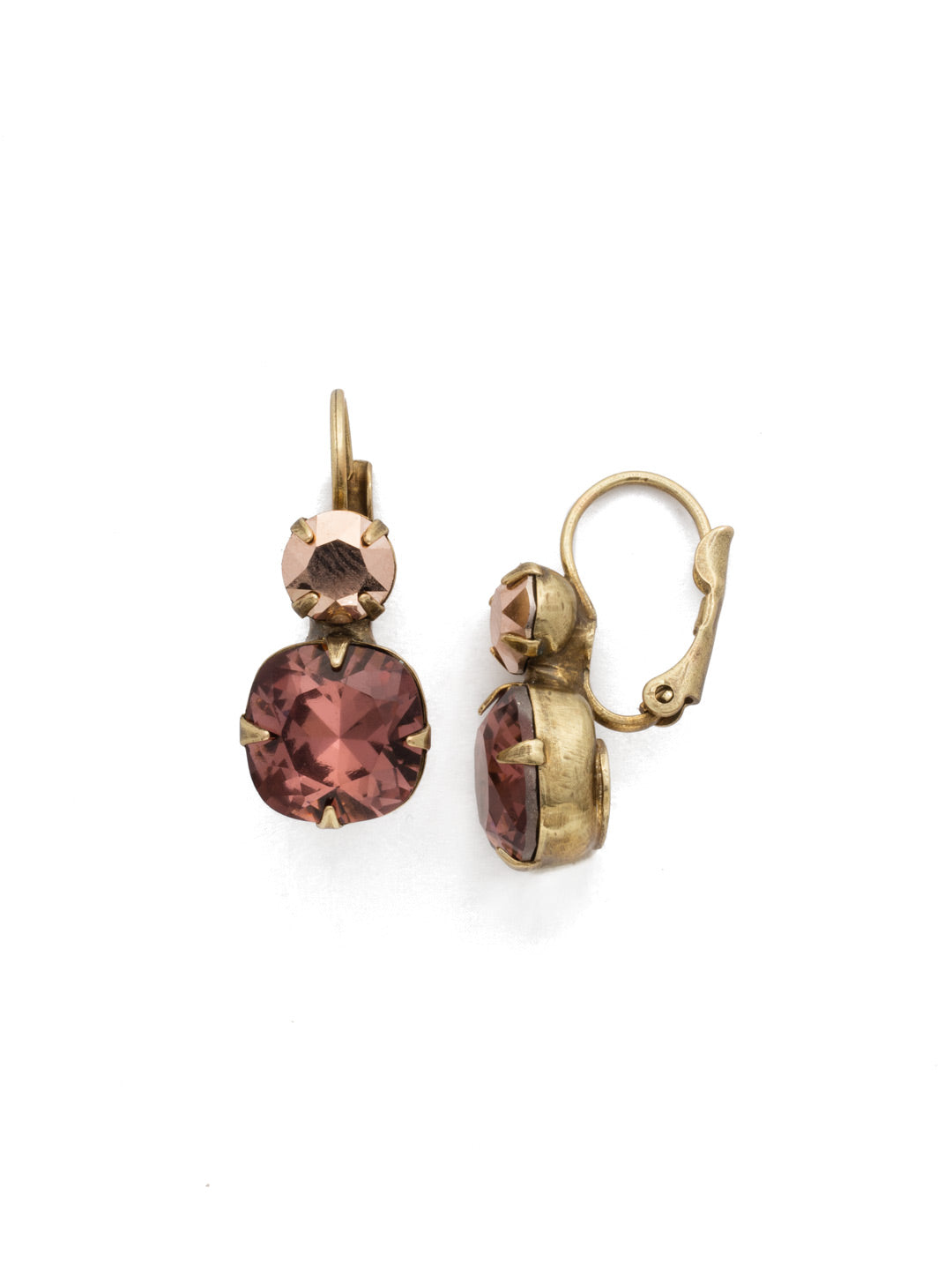 Roundabout Dangle Earring - EDH76AGM - <p>A round crystals sits perfectly atop one a cushion cut stone. The perfect amount of sparkle for every day and any occasion. From Sorrelli's Mahogany collection in our Antique Gold-tone finish.</p>