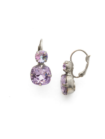 Roundabout Dangle Earring - EDH76ASLPA - A round crystals sits perfectly atop one a cushion cut stone. The perfect amount of sparkle for every day and any occasion.