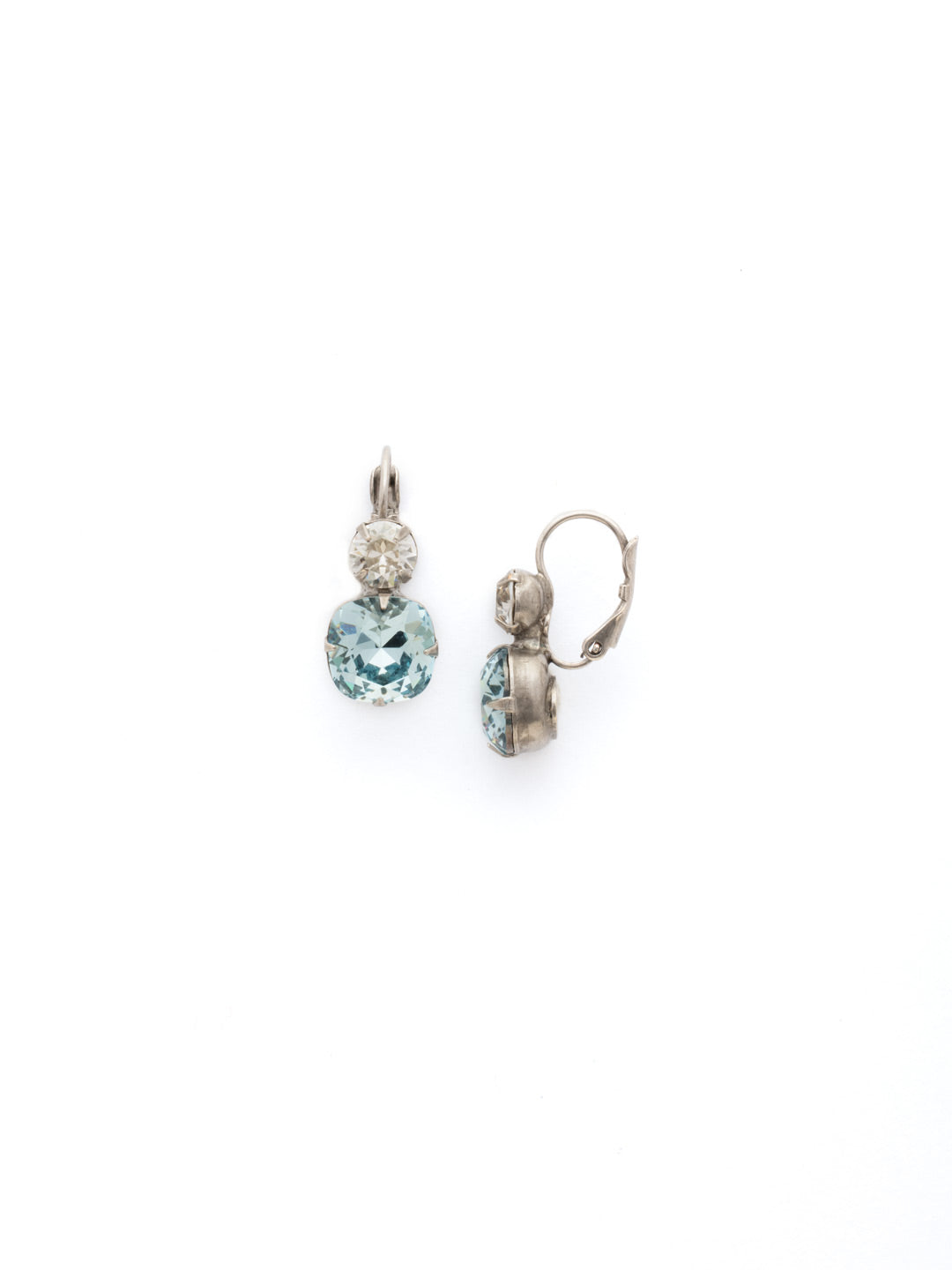 Roundabout Dangle Earring - EDH76ASPEB - A round crystals sits perfectly atop one a cushion cut stone. The perfect amount of sparkle for every day and any occasion. From Sorrelli's Pebble Blue collection in our Antique Silver-tone finish.