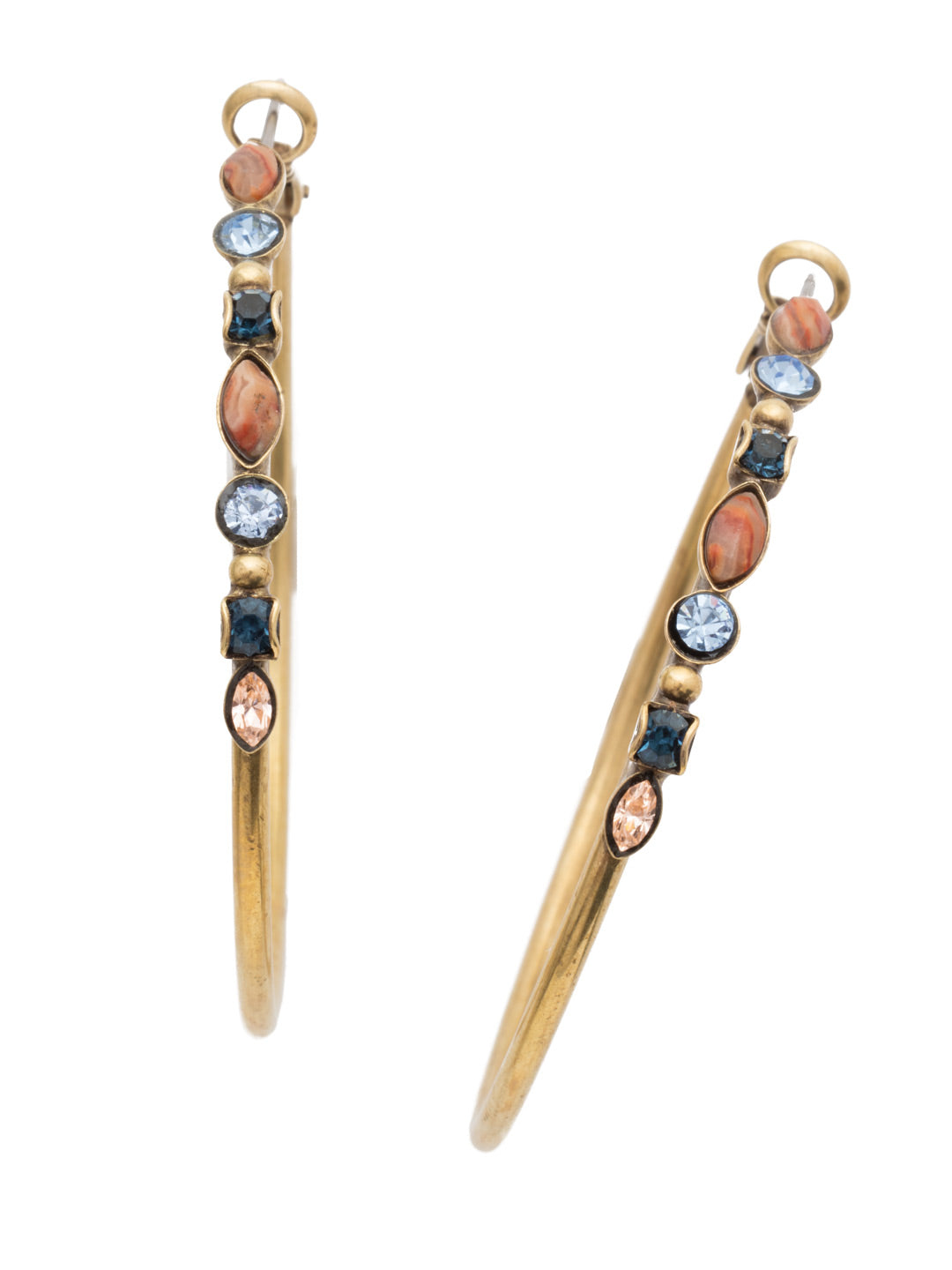 Mixed Media Hoop Earrings - EDK40AGSDE - <p>Hoop earrings with a line of assorted crystals and semi-precious stones that will add the perfect hint of sparkle to your look. From Sorrelli's Selvedge Denim collection in our Antique Gold-tone finish.</p>