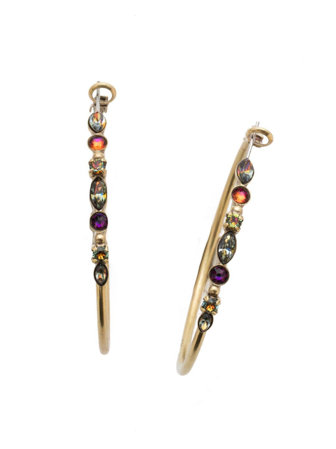 Mixed Media Hoop Earrings - EDK40AGVO - <p>Hoop earrings with a line of assorted crystals and semi-precious stones that will add the perfect hint of sparkle to your look. From Sorrelli's Volcano collection in our Antique Gold-tone finish.</p>