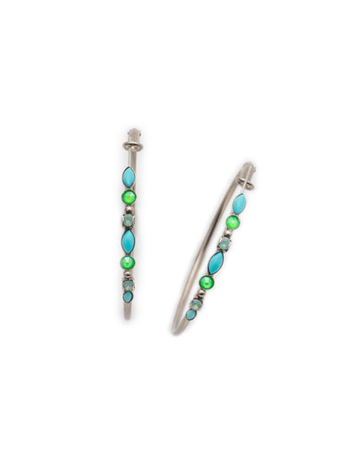 Mixed Media Hoop Earrings - EDK40ASBWB - <p>Hoop earrings with a line of assorted crystals and semi-precious stones that will add the perfect hint of sparkle to your look. From Sorrelli's Bluewater Breeze collection in our Antique Silver-tone finish.</p>