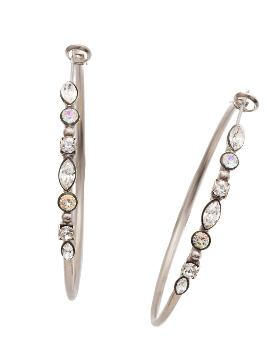 Mixed Media Hoop Earrings - EDK40ASCRE - Hoop earrings with a line of assorted crystals and semi-precious stones that will add the perfect hint of sparkle to your look. From Sorrelli's Crystal Envy collection in our Antique Silver-tone finish.