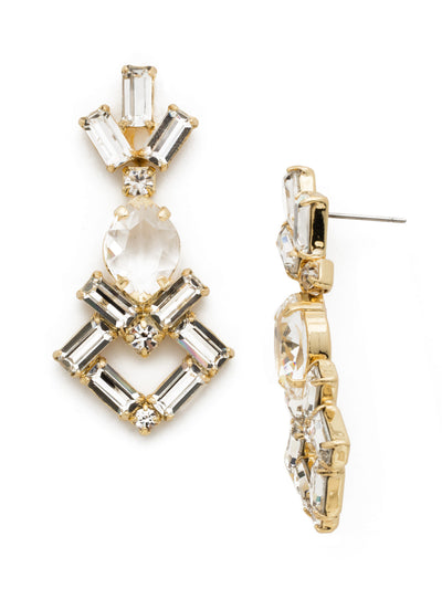 Artisanal Dangle Earrings - EDK42BGCRY - This unique design includes a large central oval crystal outlined with a ray of baguette and round crystals. This earring will be sure to make a statement with its exotic style. From Sorrelli's Crystal collection in our Bright Gold-tone finish.