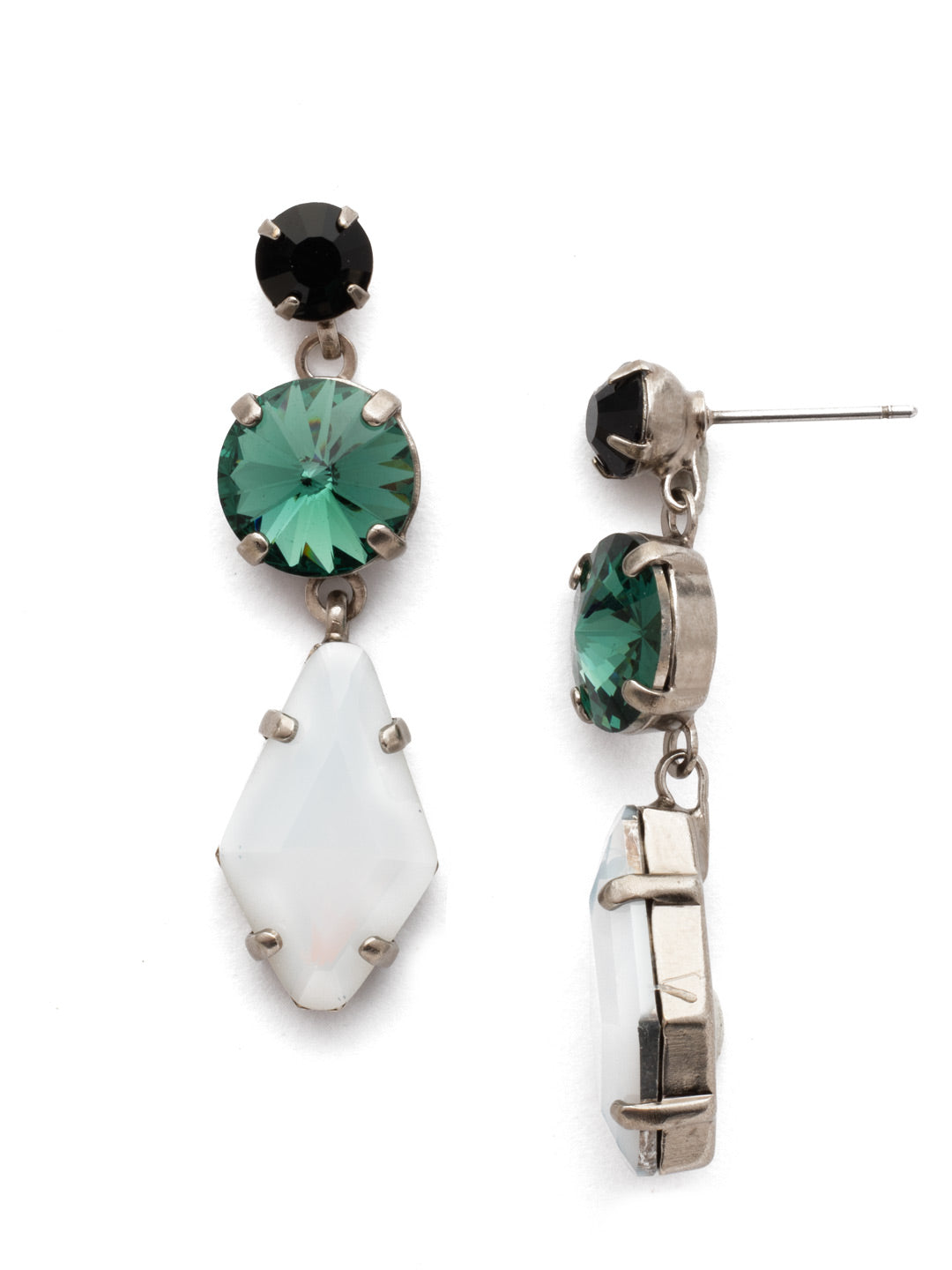 Rhombus Roundabout Dangle Earrings - EDK58ASGDG - One petite round crystal sits above a larger rounded crystal accompanied by a diamond shaped crystal hanging below in this simply stated french wire earring.