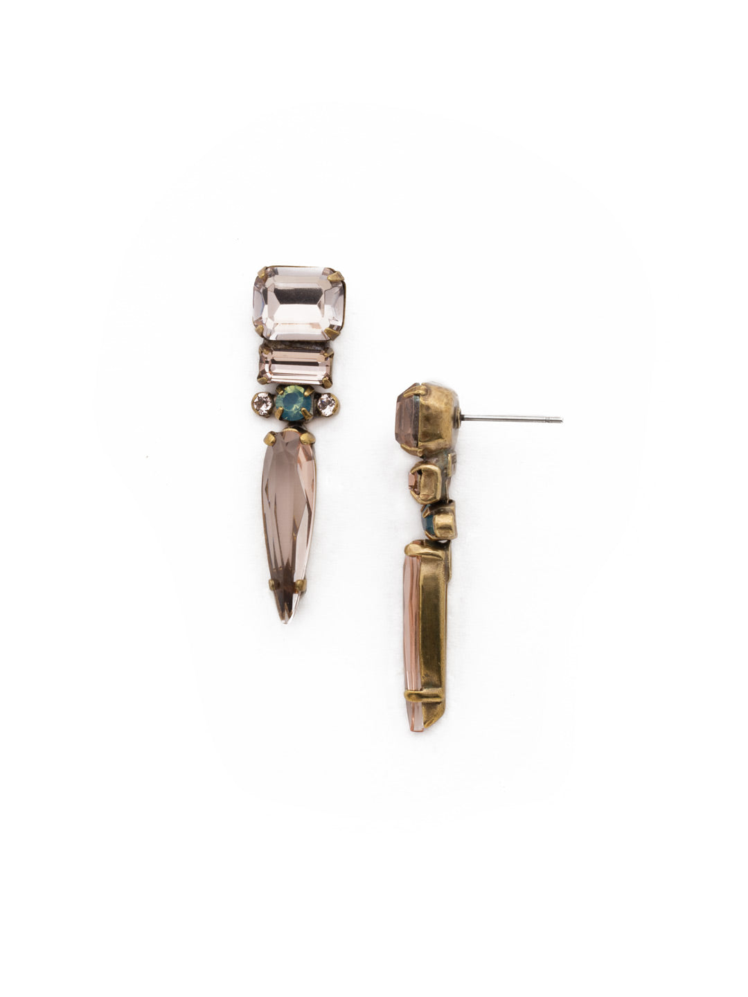 Spiked Drop Earring - EDK68AGAP - <p>These delicate french wire earrings featured a spike lying beneath two baguette crystals atop three rounded crystals. Add a subtle touch of sparkle and edge to your look with this pointed pair. From Sorrelli's Apricot Agate collection in our Antique Gold-tone finish.</p>