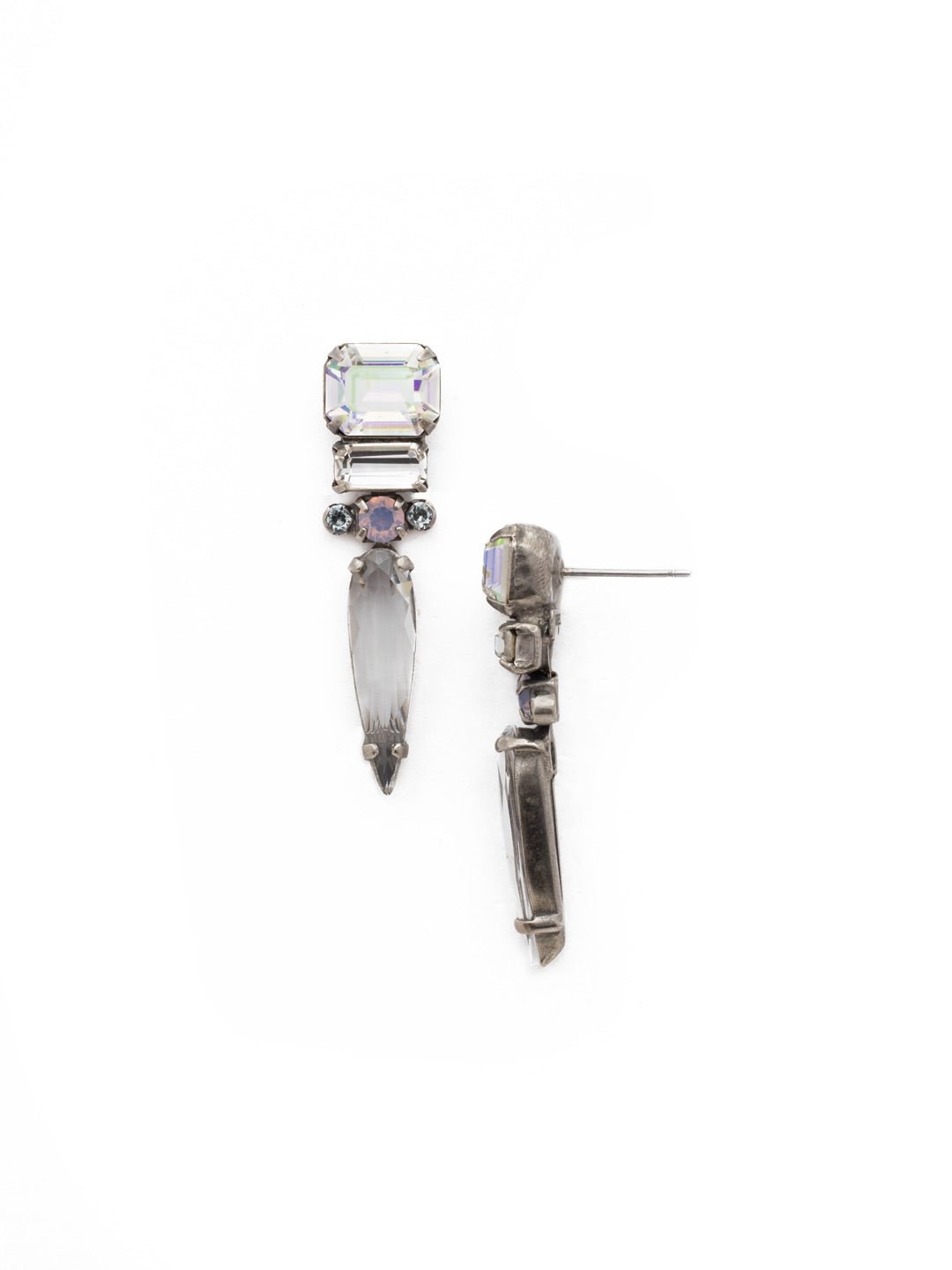 Spiked Drop Earring - EDK68ASRQ - These delicate french wire earrings featured a spike lying beneath two baguette crystals atop three rounded crystals. Add a subtle touch of sparkle and edge to your look with this pointed pair.