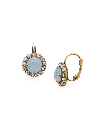 Haute Halo Dangle Earrings - EDL10AGABO - <p>A central round crystal with an elegant halo of gems embodies elegance and style. From Sorrelli's Air Blue Opal collection in our Antique Gold-tone finish.</p>