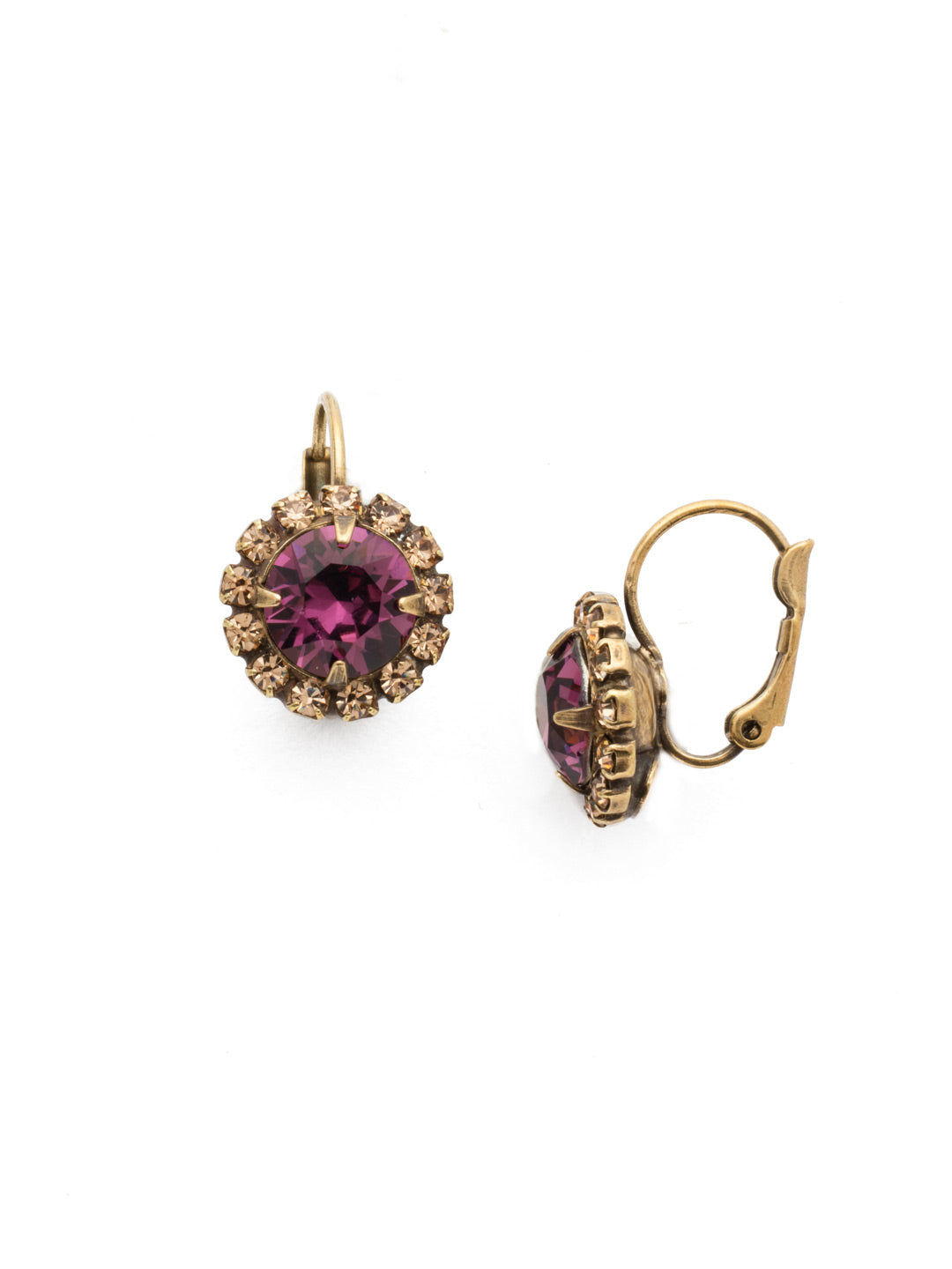 Haute Halo Dangle Earrings - EDL10AGAML - <p>A central round crystal with an elegant halo of gems embodies elegance and style. From Sorrelli's Amethyst &amp; Light Colorado collection in our Antique Gold-tone finish.</p>