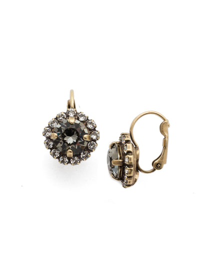 Haute Halo Dangle Earrings - EDL10AGBD - <p>A central round crystal with an elegant halo of gems embodies elegance and style. From Sorrelli's Black Diamond collection in our Antique Gold-tone finish.</p>