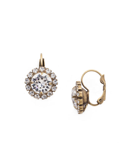 Haute Halo Dangle Earrings - EDL10AGCRY - <p>A central round crystal with an elegant halo of gems embodies elegance and style. From Sorrelli's Crystal collection in our Antique Gold-tone finish.</p>