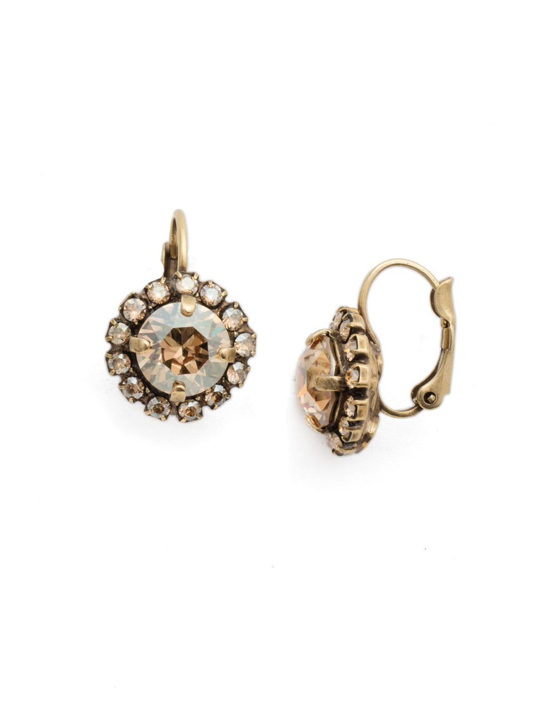Haute Halo Dangle Earrings - EDL10AGDCH - <p>A central round crystal with an elegant halo of gems embodies elegance and style. From Sorrelli's Dark Champagne collection in our Antique Gold-tone finish.</p>