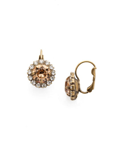 Haute Halo Dangle Earrings - EDL10AGLCC - <p>A central round crystal with an elegant halo of gems embodies elegance and style. From Sorrelli's Light Colorado &amp; Crystal collection in our Antique Gold-tone finish.</p>