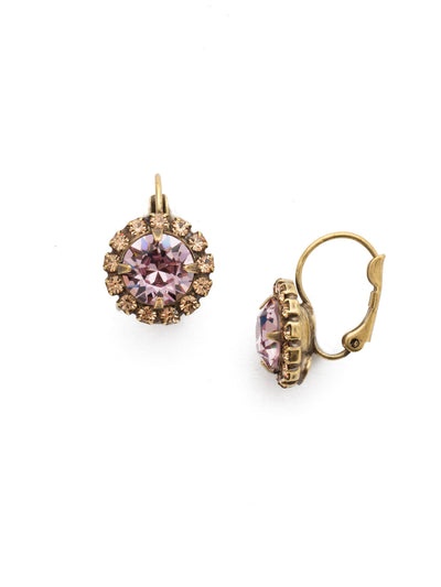 Haute Halo Dangle Earrings - EDL10AGLTA - <p>A central round crystal with an elegant halo of gems embodies elegance and style. From Sorrelli's Medium Light Amethyst collection in our Antique Gold-tone finish.</p>