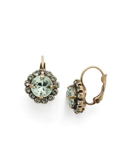 Haute Halo Dangle Earrings - EDL10AGMIN - <p>A central round crystal with an elegant halo of gems embodies elegance and style. From Sorrelli's Mint collection in our Antique Gold-tone finish.</p>