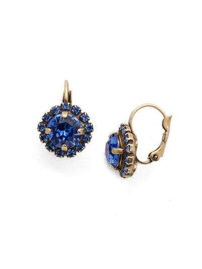 Haute Halo Dangle Earrings - EDL10AGSAP - <p>A central round crystal with an elegant halo of gems embodies elegance and style. From Sorrelli's Sapphire collection in our Antique Gold-tone finish.</p>