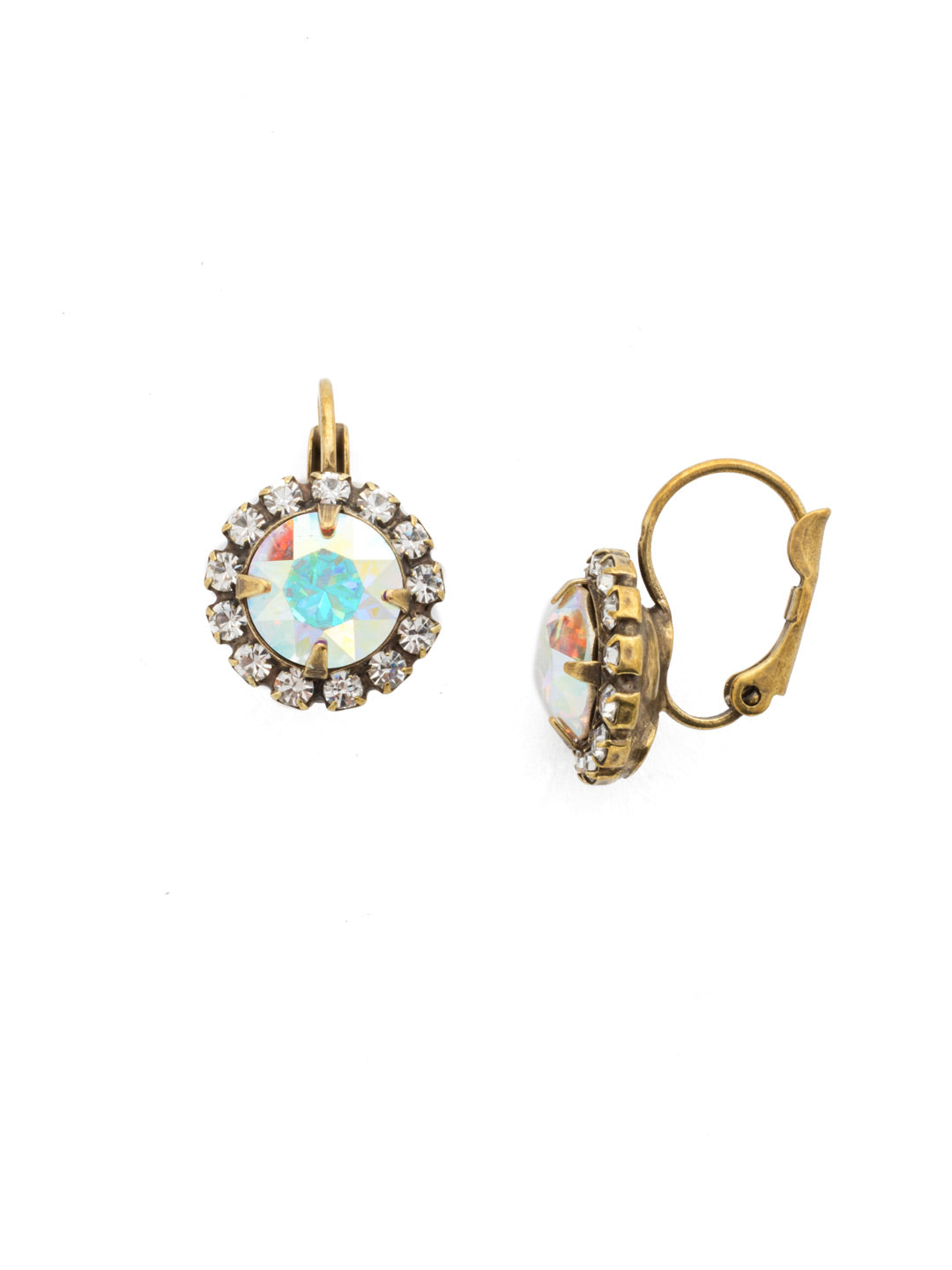Haute Halo Dangle Earrings - EDL10AGSNF - <p>A central round crystal with an elegant halo of gems embodies elegance and style. From Sorrelli's Snowflake collection in our Antique Gold-tone finish.</p>
