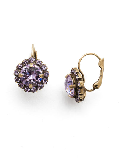 Haute Halo Dangle Earrings - EDL10AGVI - <p>A central round crystal with an elegant halo of gems embodies elegance and style. From Sorrelli's Violet collection in our Antique Gold-tone finish.</p>