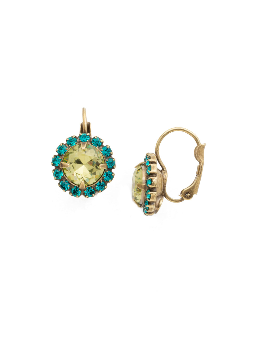 Haute Halo Dangle Earrings - EDL10AGWIL - <p>A central round crystal with an elegant halo of gems embodies elegance and style. From Sorrelli's Wildflower collection in our Antique Gold-tone finish.</p>