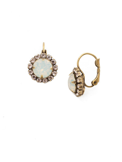 Haute Halo Dangle Earrings - EDL10AGWMA - <p>A central round crystal with an elegant halo of gems embodies elegance and style. From Sorrelli's White Magnolia collection in our Antique Gold-tone finish.</p>