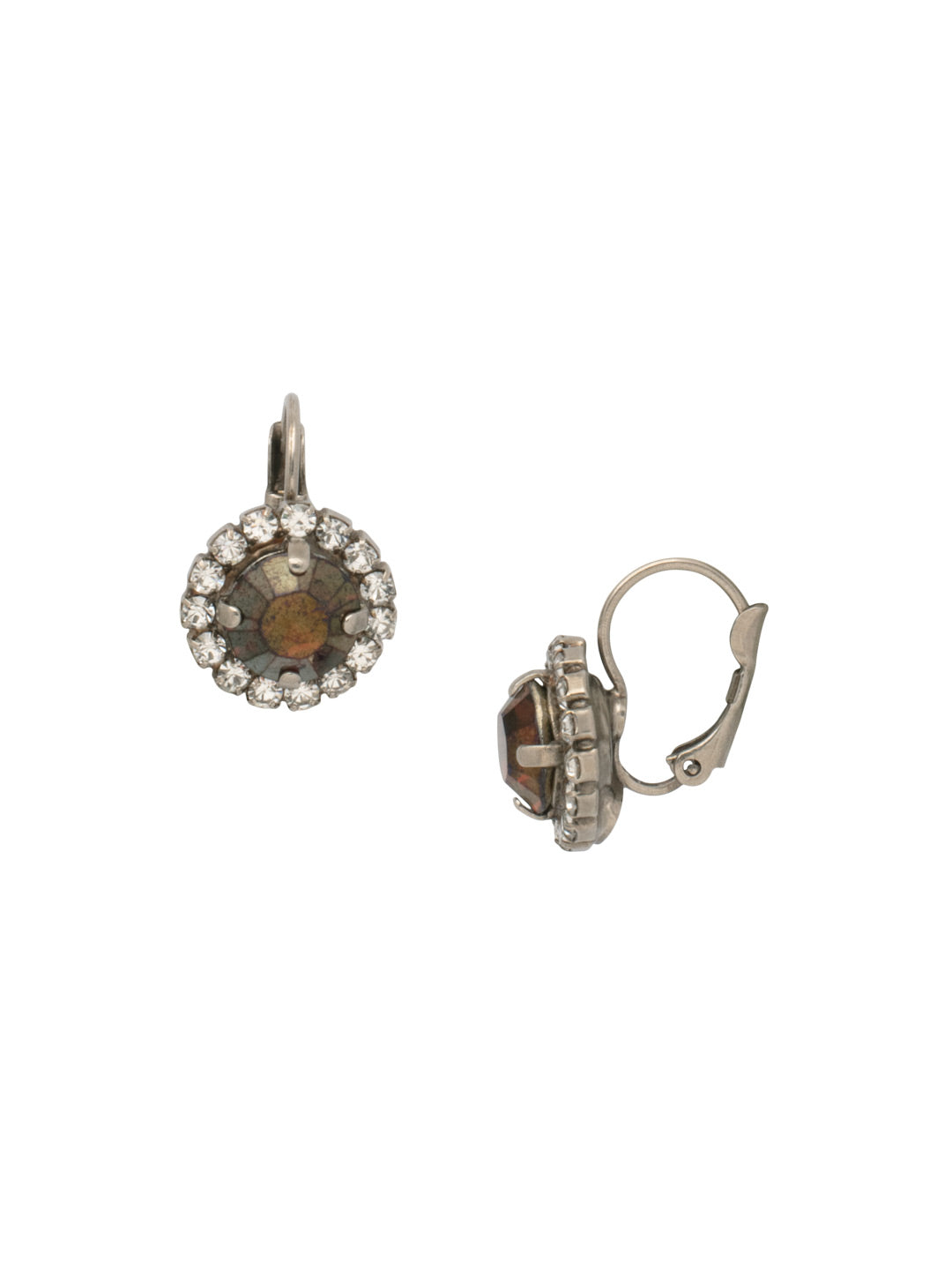 Haute Halo Dangle Earrings - EDL10ASBUR - <p>A central round crystal with an elegant halo of gems embodies elegance and style. From Sorrelli's Burgundy collection in our Antique Silver-tone finish.</p>