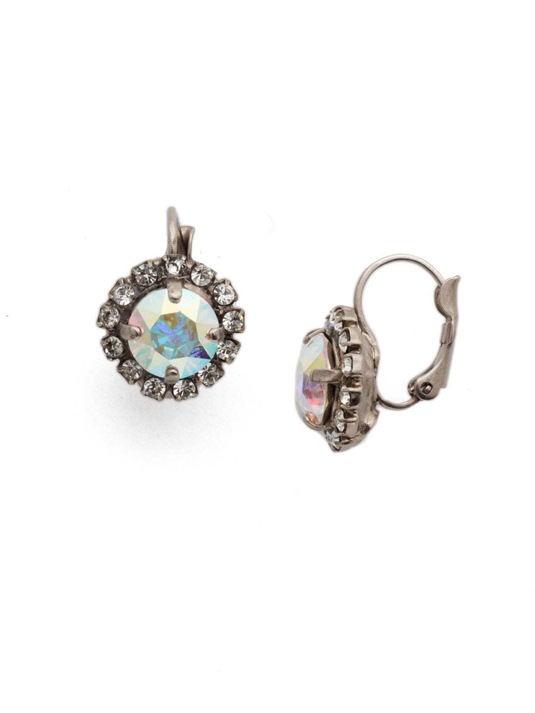 Haute Halo Dangle Earrings - EDL10ASCAB - <p>A central round crystal with an elegant halo of gems embodies elegance and style. From Sorrelli's Crystal Aurora Borealis collection in our Antique Silver-tone finish.</p>