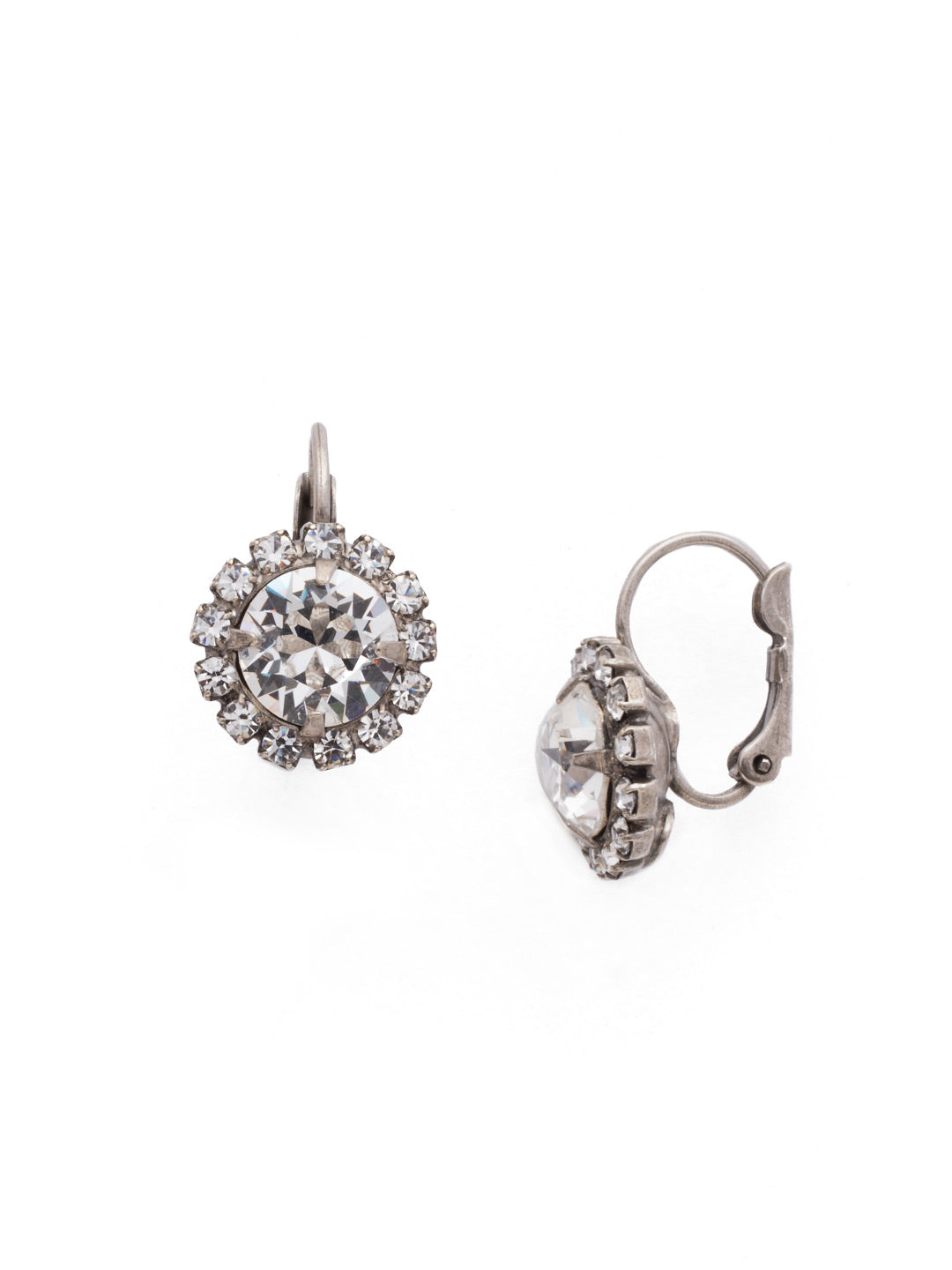 Haute Halo Dangle Earrings - EDL10ASCRY - <p>A central round crystal with an elegant halo of gems embodies elegance and style. From Sorrelli's Crystal collection in our Antique Silver-tone finish.</p>