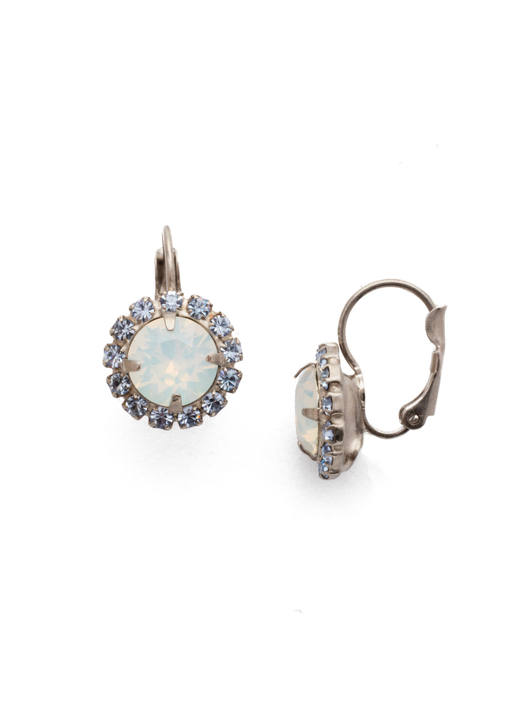 Haute Halo Dangle Earrings - EDL10ASGLC - <p>A central round crystal with an elegant halo of gems embodies elegance and style. From Sorrelli's Glacier collection in our Antique Silver-tone finish.</p>