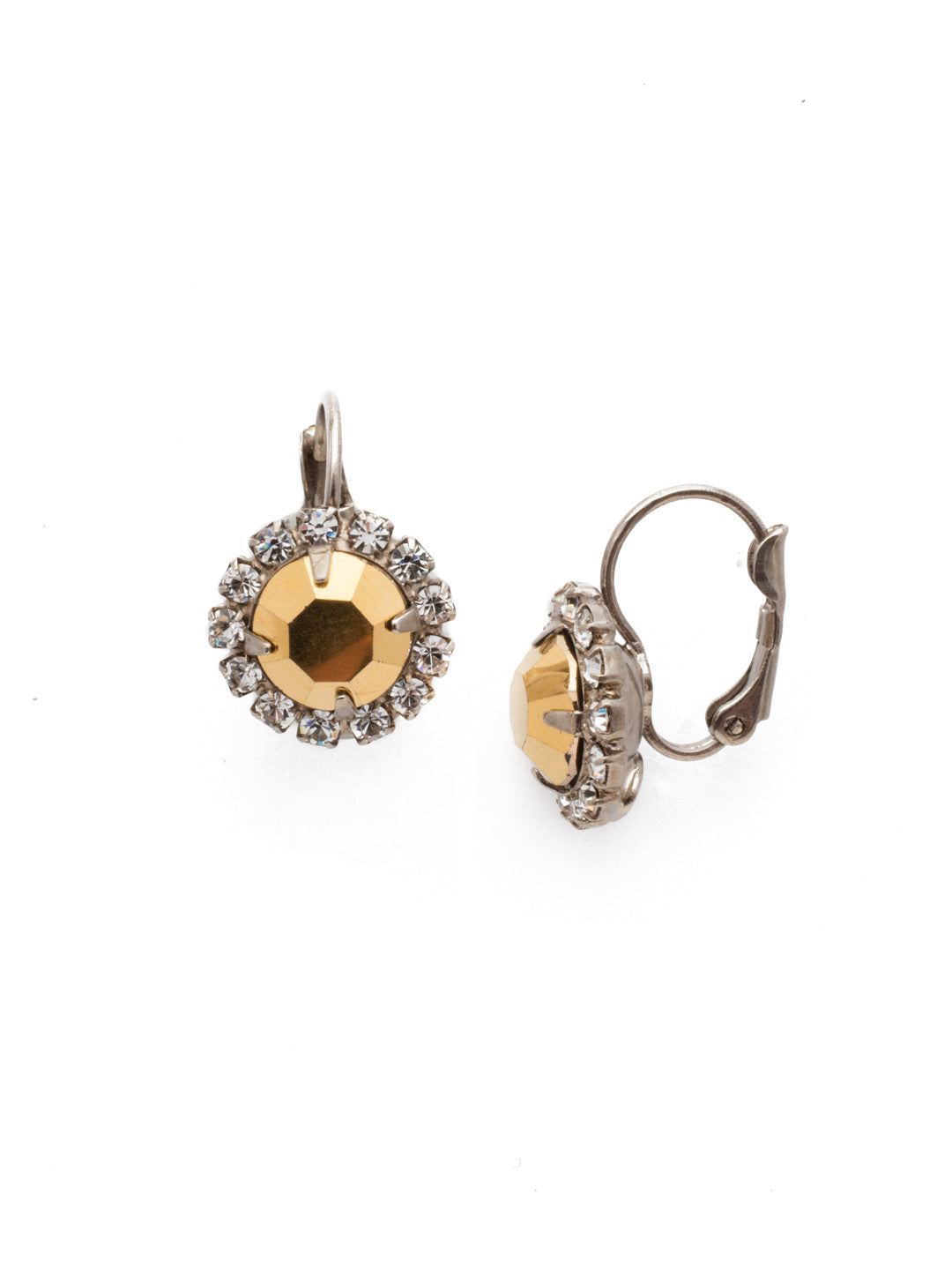 Haute Halo Dangle Earrings - EDL10ASHMT - <p>A central round crystal with an elegant halo of gems embodies elegance and style. From Sorrelli's Heavy Metal collection in our Antique Silver-tone finish.</p>