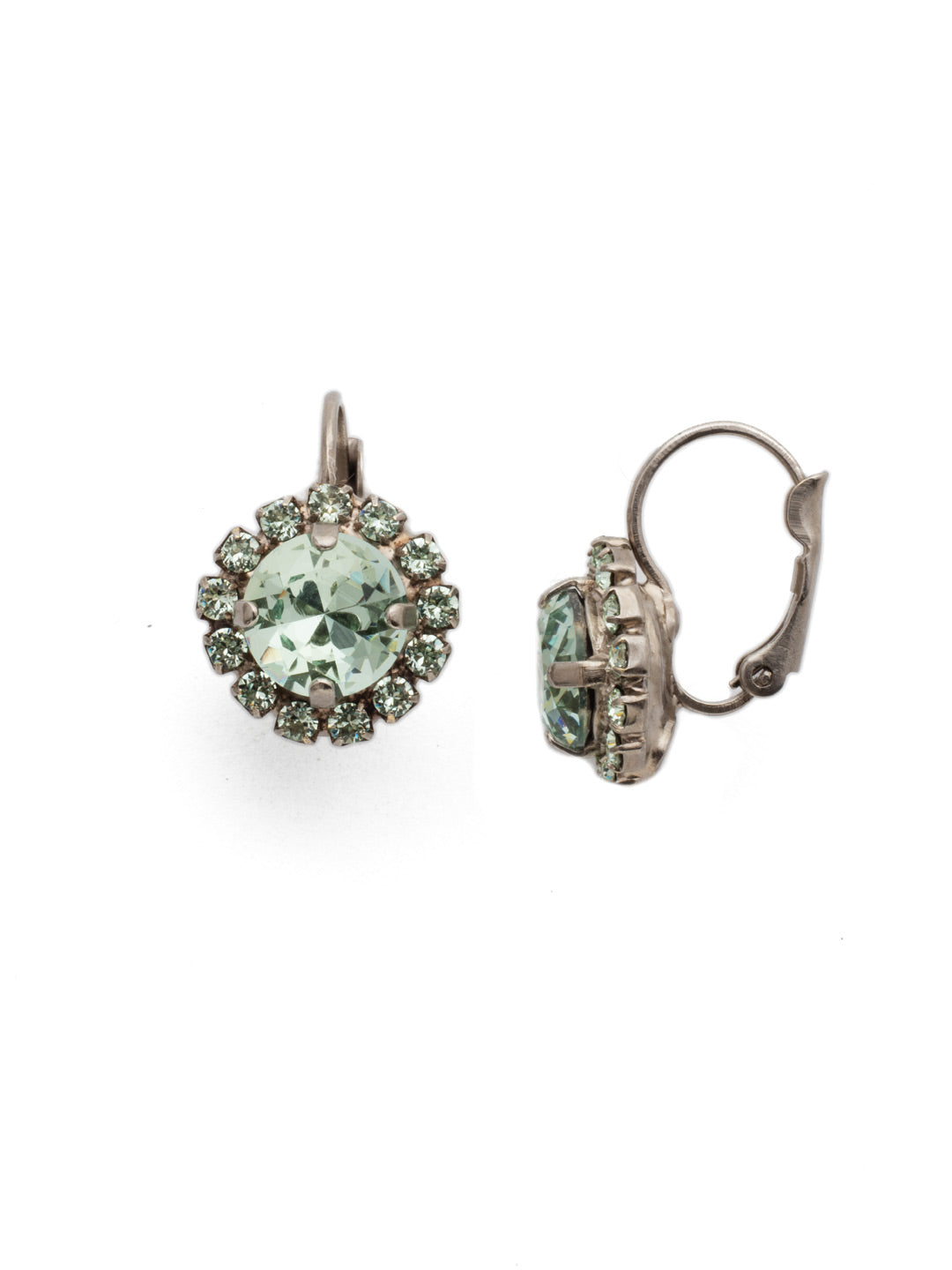 Haute Halo Dangle Earrings - EDL10ASMIN - <p>A central round crystal with an elegant halo of gems embodies elegance and style. From Sorrelli's Mint collection in our Antique Silver-tone finish.</p>
